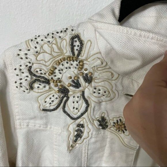 Coldwater creek jacket womens ivory embroidered floral jacket size 10 - Picture 5 of 11